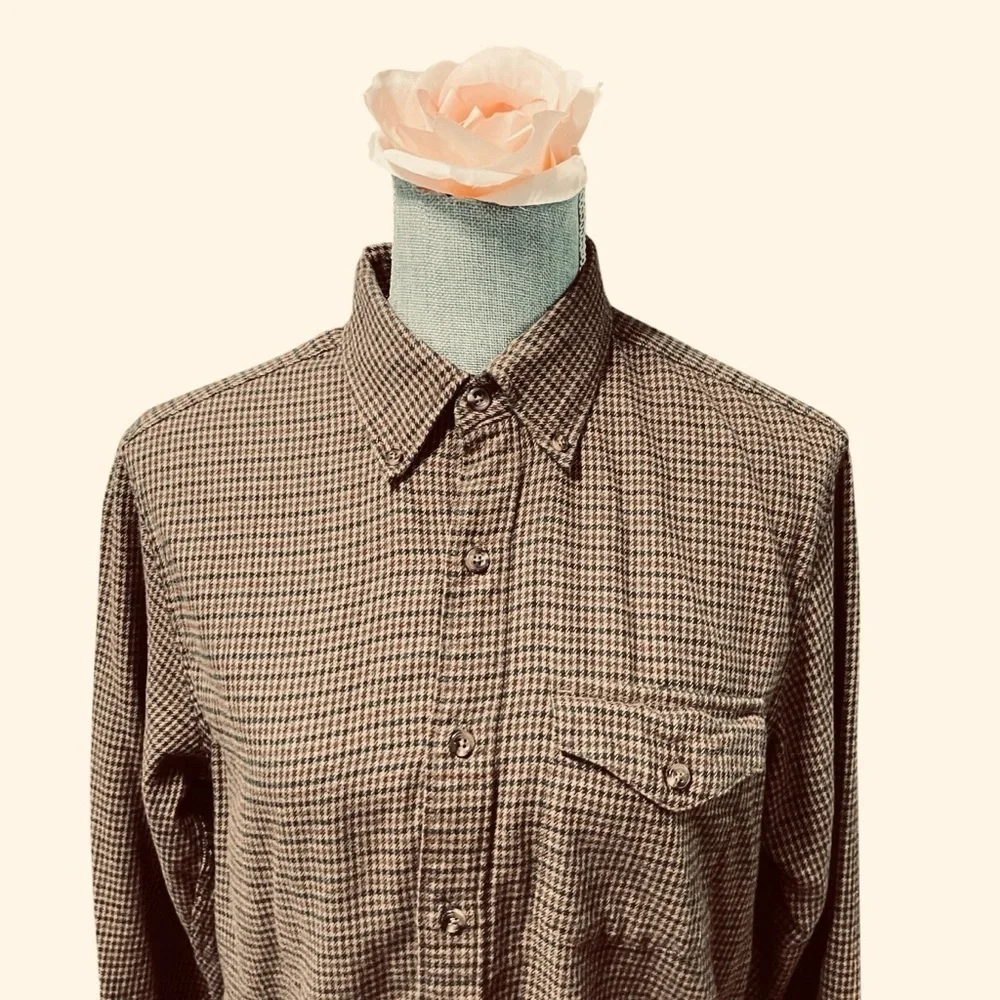J.Crew Slim Fit Houndstooth Button-Up Shirt Cashmere Blend Brown Men’s Size S